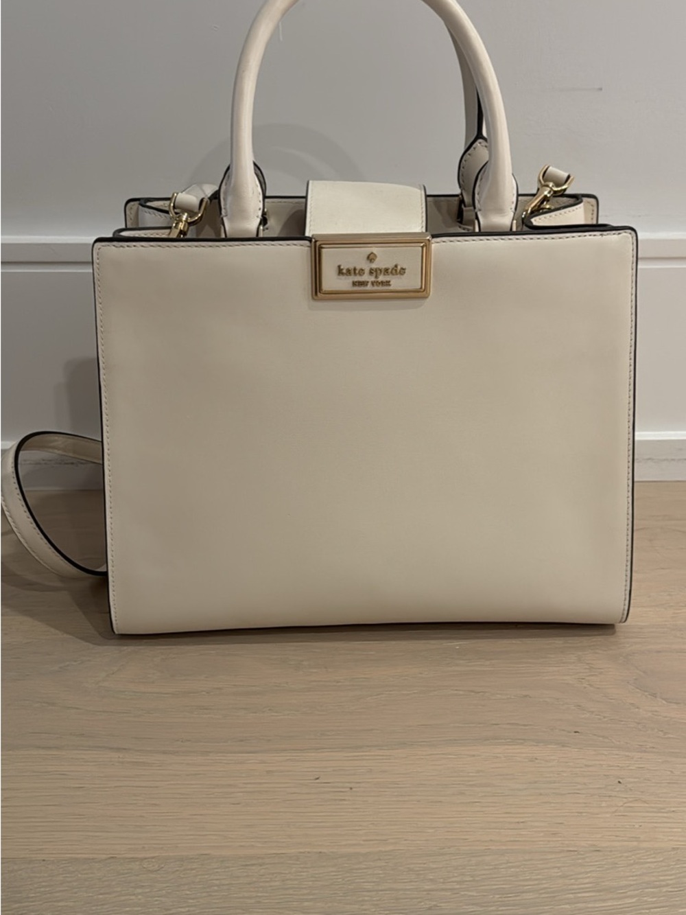 kate spade Cream Structured Leather Satchel with Gold Hardware
